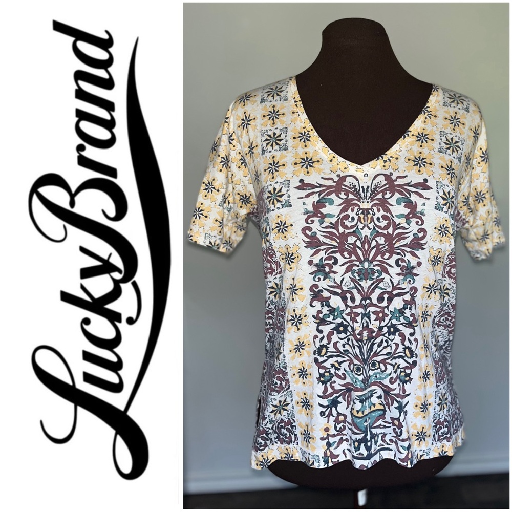 Lucky Brand V Neck Boho Style Blouse Size Small